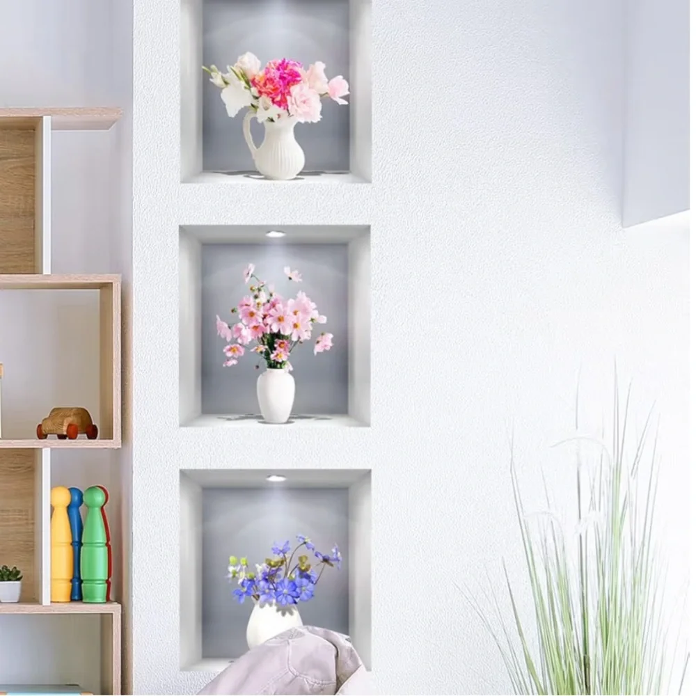 3D wall stickers 12”x12” Plants and flowers in a vase 6 stickers NEW